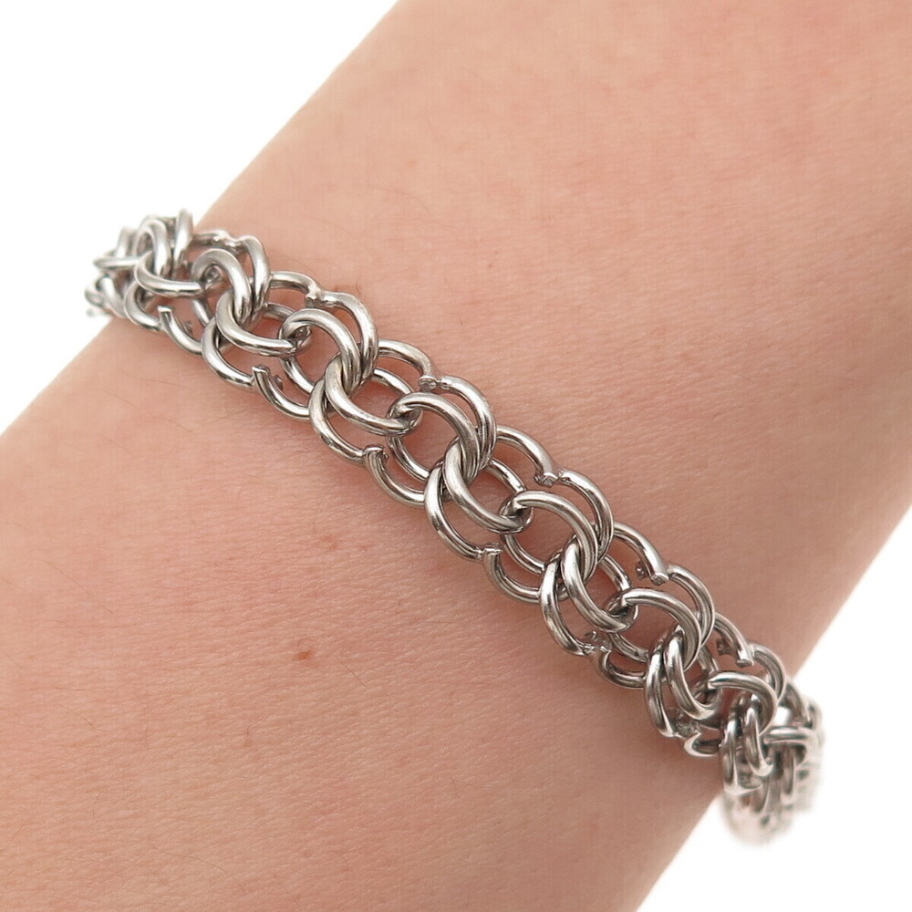 925 Sterling Silver Antique Art Deco Bismark Link Bracelet 7.5"